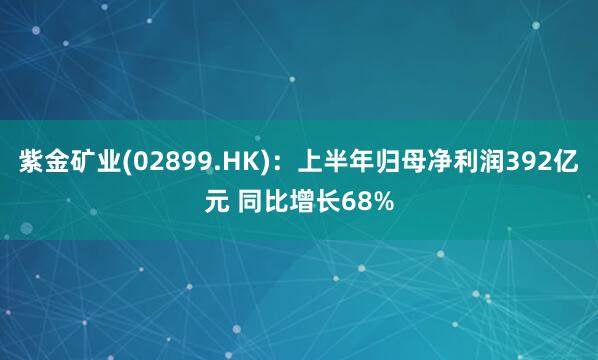 紫金矿业(02899.HK)：上半年归母净利润392亿元 同比增长68%