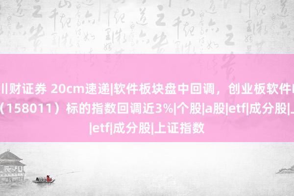 川财证券 20cm速递|软件板块盘中回调，创业板软件ETF国泰（158011）标的指数回调近3%|个股|a股|etf|成分股|上证指数