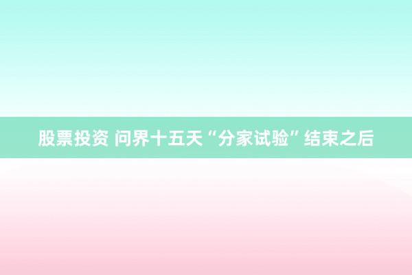 股票投资 问界十五天“分家试验”结束之后